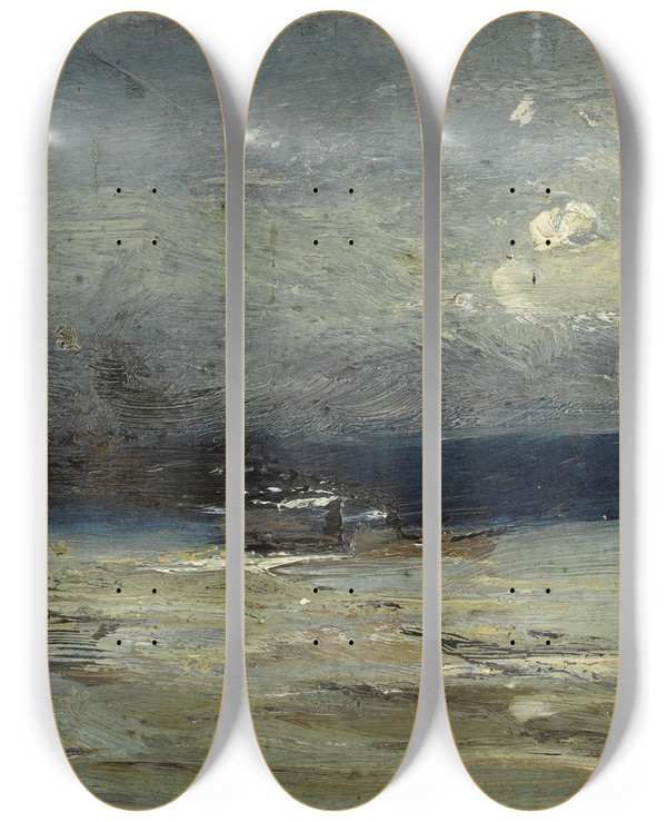Triptych art skateboard deck of Robert Henri On The Hudson River by Robert Henri (1865-1929)