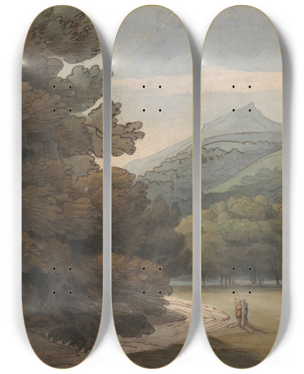 Triptych art skateboard deck of Francis Towne Near Ambleside by Francis Towne (1739-1816)