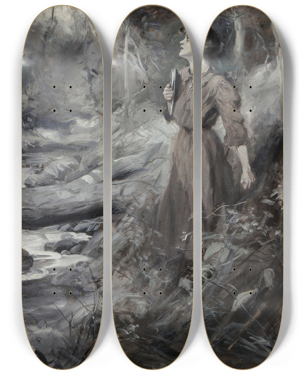 Triptych art skateboard deck of Frederick Coffay Yohn Trail Of The Lonesome Pine by Frederick Coffay Yohn (1875-1933)