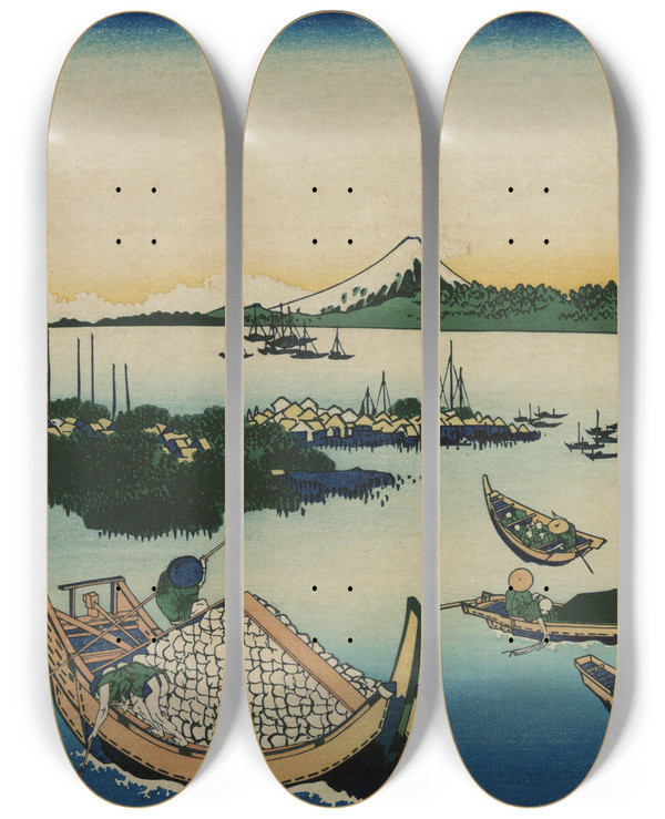 Triptych art skateboard deck of Katsushika Hokusai Buy Tsukudajima by Katsushika Hokusai (1760-1849)