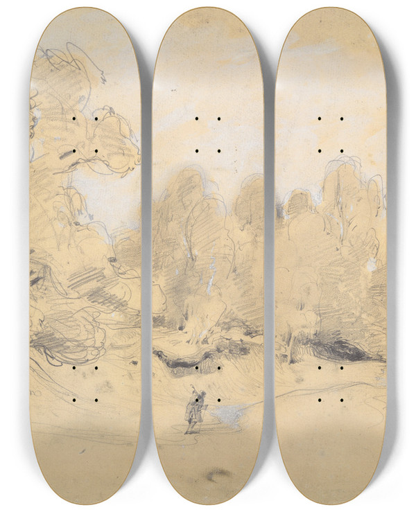 Triptych art skateboard deck of Jules Dupr Landscape_2 by Jules Dupre (1811-1889)