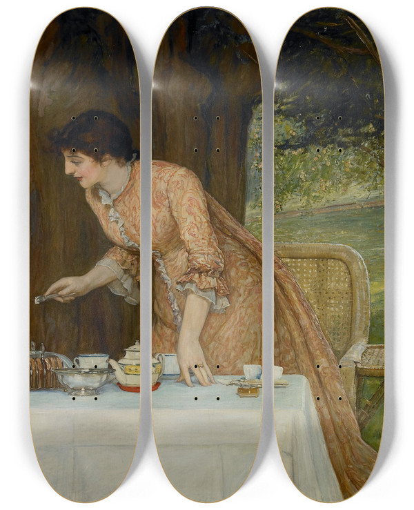 Triptych art skateboard deck of Robert Walker Macbeth Our First Tiff by Robert Walker Macbeth (1848-1910)