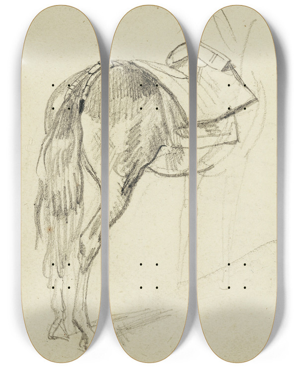 Triptych art skateboard deck of Thodore Gricault Horse Studies_3 by Theodore Gericault (1791-1824)