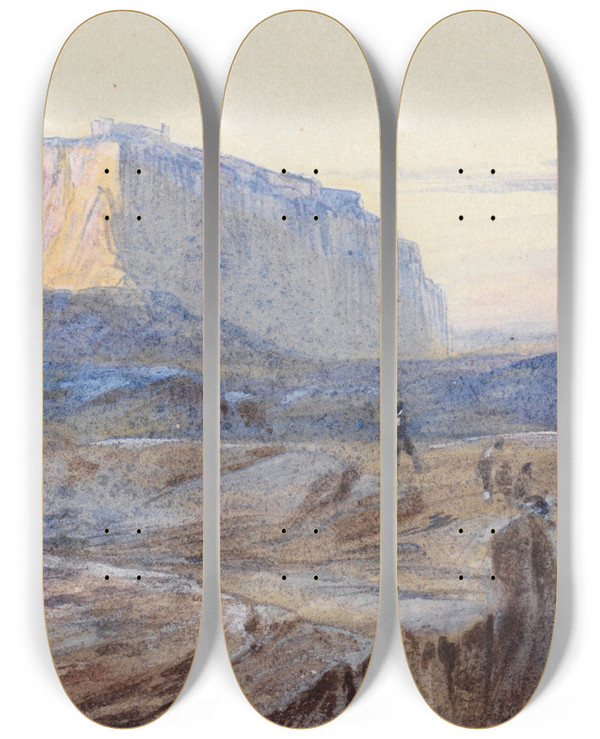 Triptych art skateboard deck of Edward Lear Castel San Niceto Calabria by Edward Lear (1812-1888)