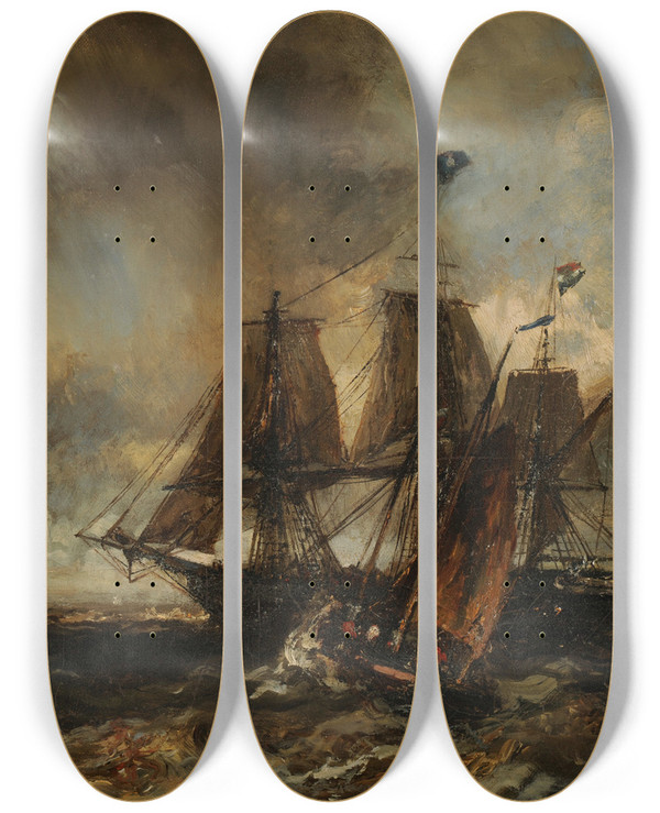 Triptych art skateboard deck of Johan Barthold Jongkind Le Grain by Johan Barthold Jongkind (1819-1891)