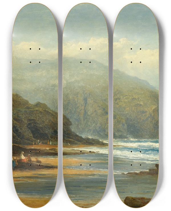 Triptych art skateboard deck of Benjamin Williams Leader Near Tintagel by Benjamin Williams Leader (1831-1923)