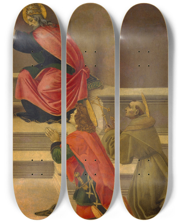 Triptych art skateboard deck of Follower Of Botticelli The Coronation Of The Virgin by Follower Of Botticelli (1445-1510)