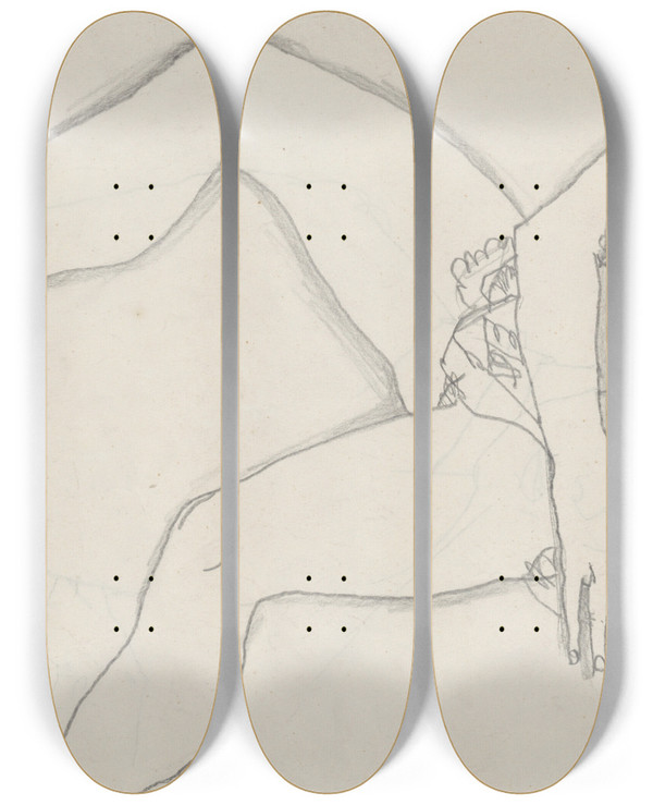 Triptych art skateboard deck of Egon Schiele Weiblicher Akt by Egon Schiele (1890-1918)
