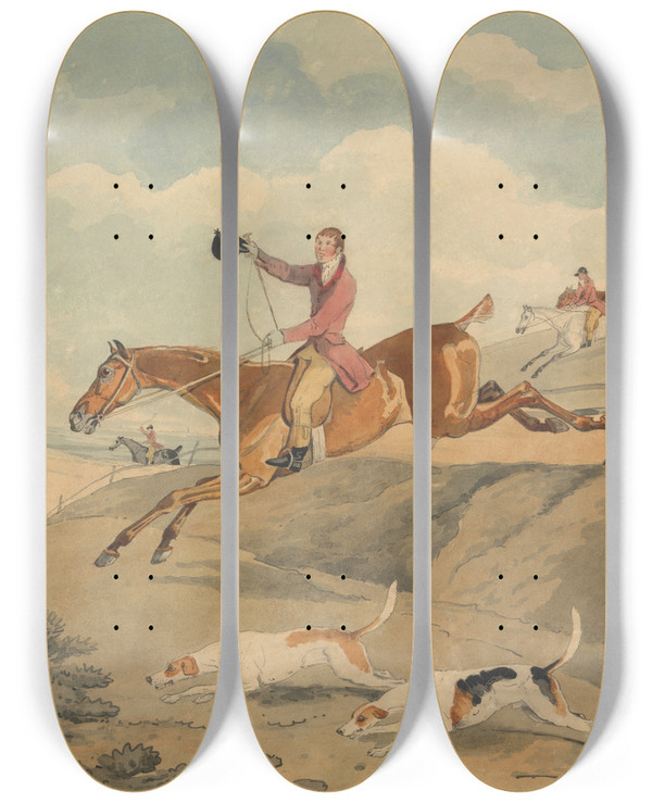 Triptych art skateboard deck of Edwin Cooper Foxhunting Full Cry by Edwin Cooper (1785-1833)