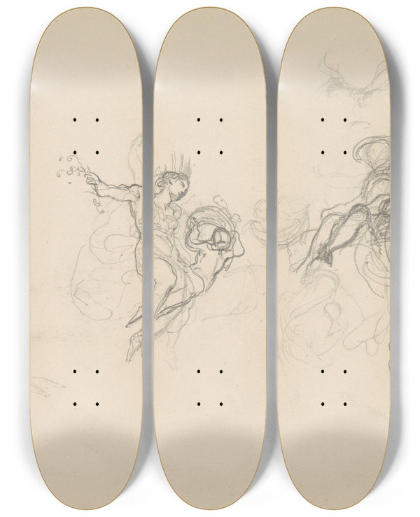 Triptych art skateboard deck of Henryk Siemiradzki Szkice Postaci Do Plafonw Jutrzenka I Wiosna Do Paacu J Neczajewamalcewa W Petersburgu by Henryk Siemiradzki (1843-1902)