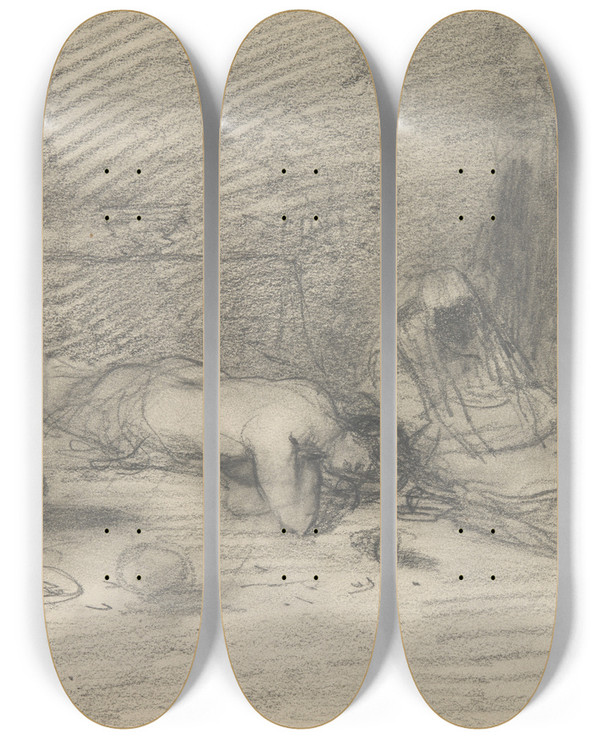 Triptych art skateboard deck of Henryk Siemiradzki Scena Mierci Modej Dziewczyny by Henryk Siemiradzki (1843-1902)