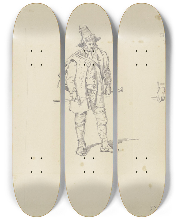 Triptych art skateboard deck of Carl Morgenstern Studienblatt Rmische Bauern by Carl Morgenstern (1811-1893)