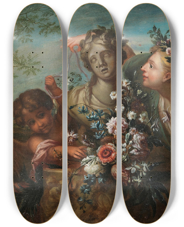 Triptych art skateboard deck of Ignazio Stern An Allegory Of Spring by Ignazio Stern (1679-1748)