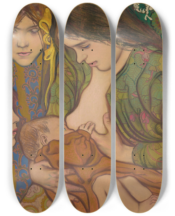 Triptych art skateboard deck of Stanisaw Wyspiaski Motherhood by Stanislaw Wyspianski (1869-1907)