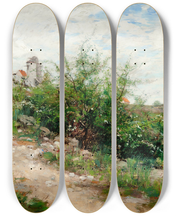 Triptych art skateboard deck of Axel Lindman Scene From Visby by Axel Lindman (1848-1930)
