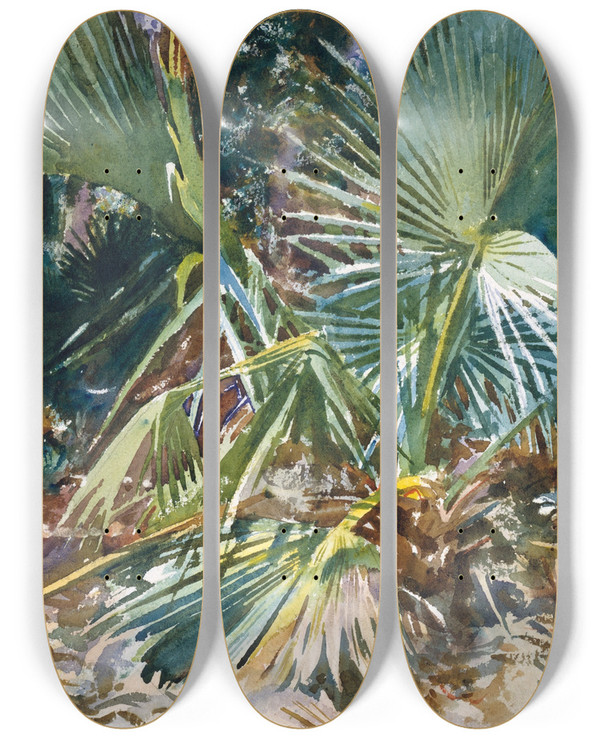 Triptych art skateboard deck of John Singer Sargent Palmettos by John Singer Sargent (1856-1925)