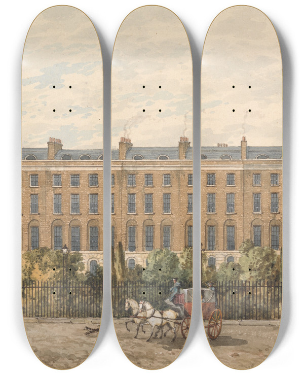 Triptych art skateboard deck of George Sidney Shepherd Finsbury Square by George Sidney Shepherd (1784-1862)