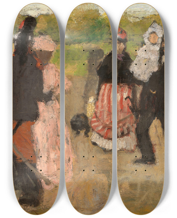Triptych art skateboard deck of Henri Evenepoel Sunday At The Bois De Boulogne by Henri Evenepoel (1872-1899)