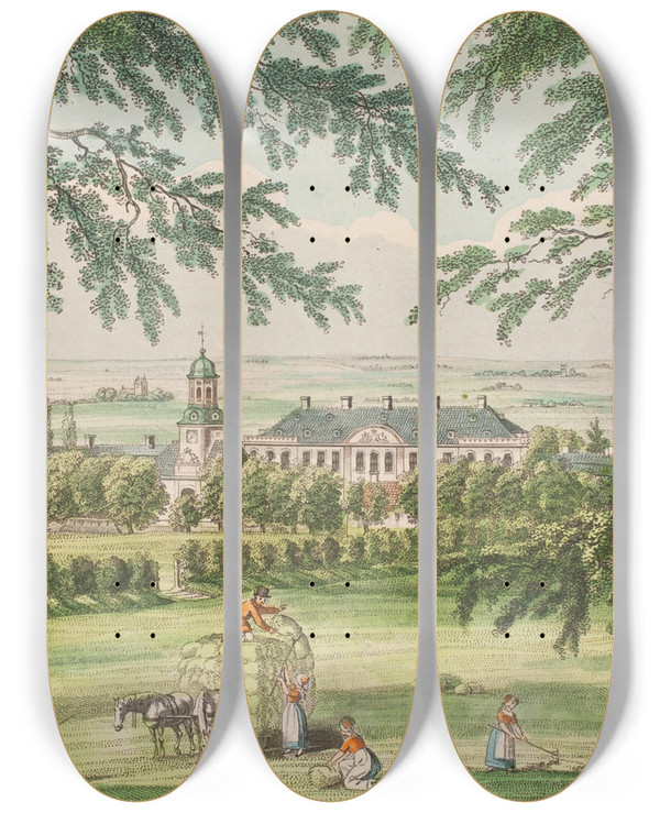 Triptych art skateboard deck of Jens Holm Lethraborg by Jens Holm (1776-1859)