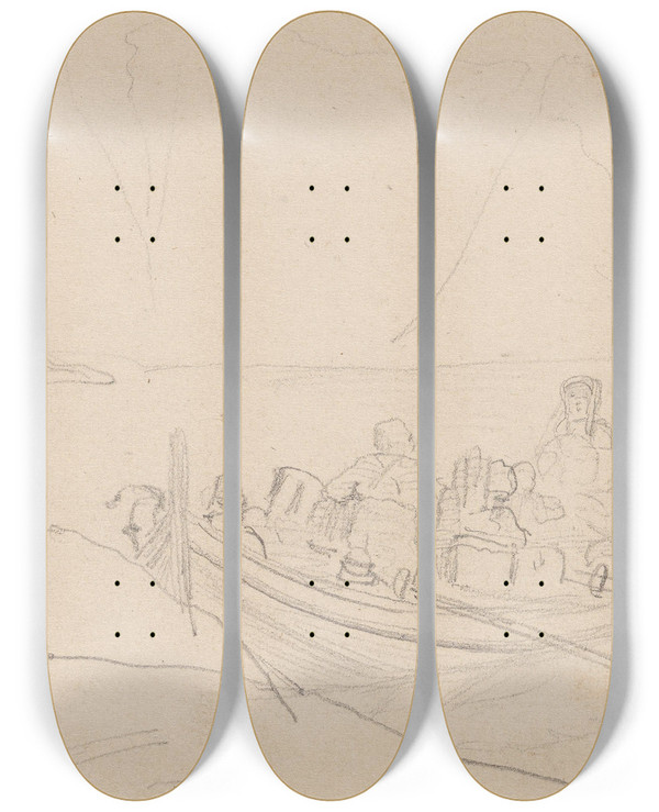 Triptych art skateboard deck of Adolph Tidemand Bt Med Figurer by Adolph Tidemand (1814-1876)