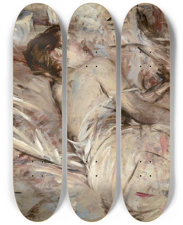 Triptych art skateboard deck of Giovanni Boldini In The Artists Studio by Giovanni Boldini (1842-1931)