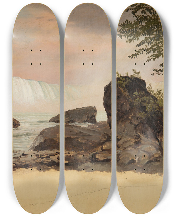 Triptych art skateboard deck of Frederic Edwin Church View Of The Canadian Falls And Goat Island by Frederic Edwin Church (1826-1900)
