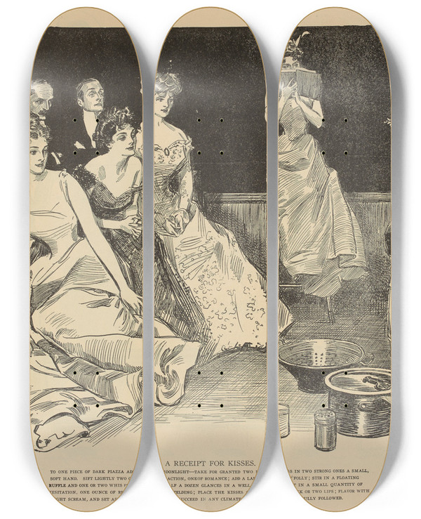 Triptych art skateboard deck of Charles Dana Gibson A Receipt For Kisses_2 by Charles Dana Gibson (1867-1944)