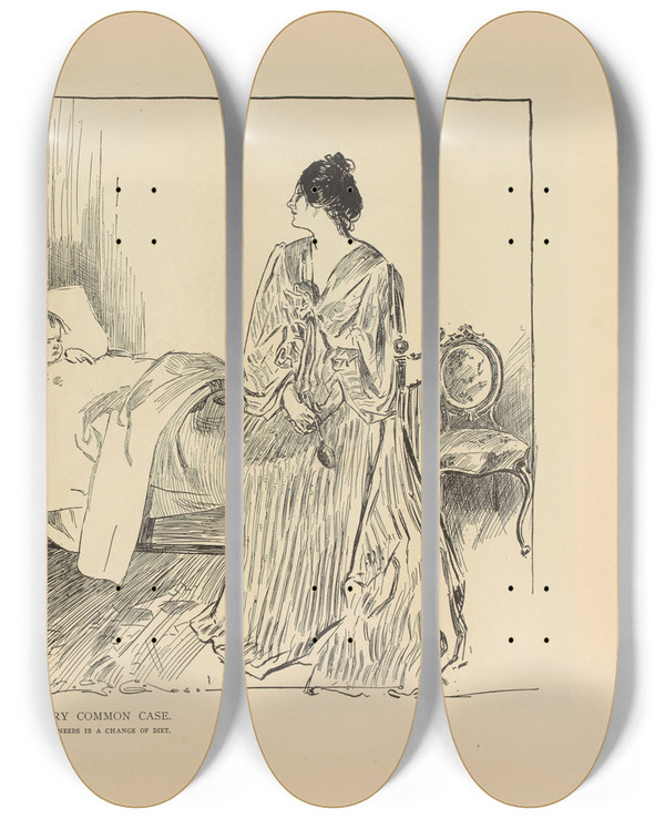Triptych art skateboard deck of Charles Dana Gibson A Very Common Case by Charles Dana Gibson (1867-1944)