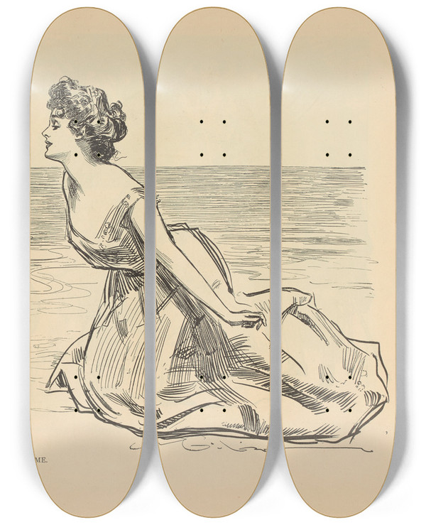 Triptych art skateboard deck of Charles Dana Gibson Big Game_2 by Charles Dana Gibson (1867-1944)