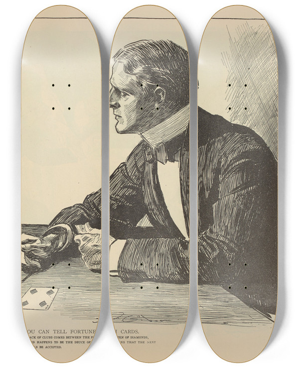 Triptych art skateboard deck of Charles Dana Gibson Of Course You Can Tell Fortunes With Cards_2 by Charles Dana Gibson (1867-1944)