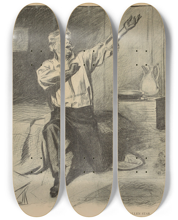 Triptych art skateboard deck of Charles Dana Gibson The Fallen Star_2 by Charles Dana Gibson (1867-1944)