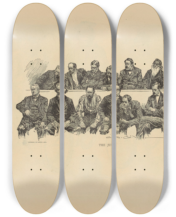Triptych art skateboard deck of Charles Dana Gibson The Jury_2 by Charles Dana Gibson (1867-1944)