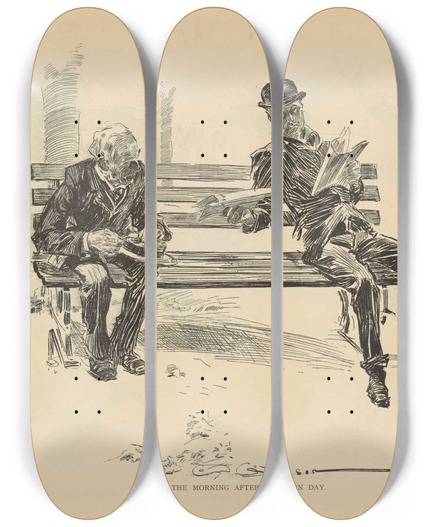 Triptych art skateboard deck of Charles Dana Gibson The Morning After Election Day_2 by Charles Dana Gibson (1867-1944)