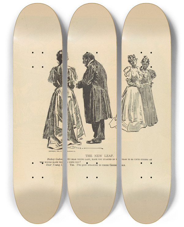 Triptych art skateboard deck of Charles Dana Gibson The New Leaf_2 by Charles Dana Gibson (1867-1944)