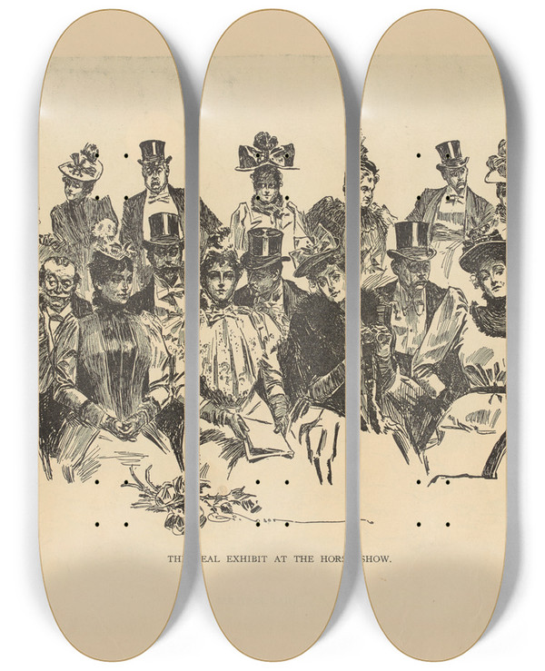Triptych art skateboard deck of Charles Dana Gibson The Real Exhibit At The Horse Show_2 by Charles Dana Gibson (1867-1944)