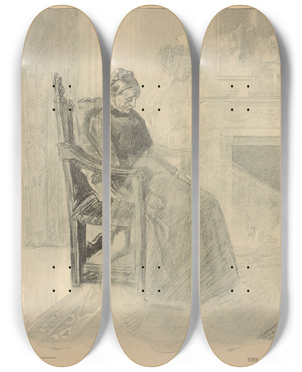 Triptych art skateboard deck of Charles Dana Gibson The Spinsters Revery_2 by Charles Dana Gibson (1867-1944)