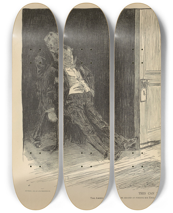 Triptych art skateboard deck of Charles Dana Gibson This Can Happen_2 by Charles Dana Gibson (1867-1944)
