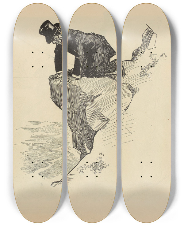 Triptych art skateboard deck of Charles Dana Gibson Untitled_49 by Charles Dana Gibson (1867-1944)