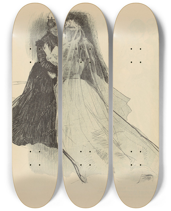 Triptych art skateboard deck of Charles Dana Gibson Untitled_62 by Charles Dana Gibson (1867-1944)
