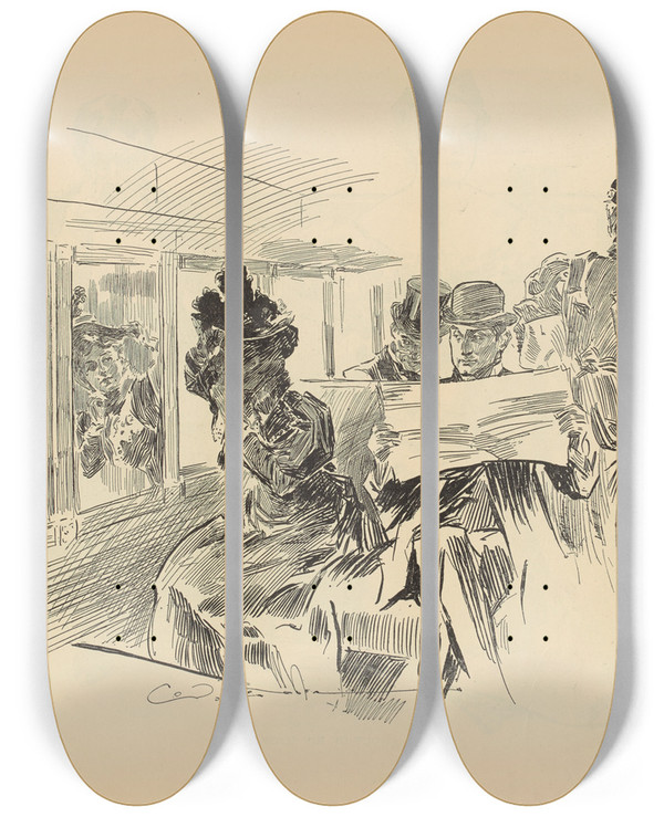 Triptych art skateboard deck of Charles Dana Gibson Untitled_70 by Charles Dana Gibson (1867-1944)