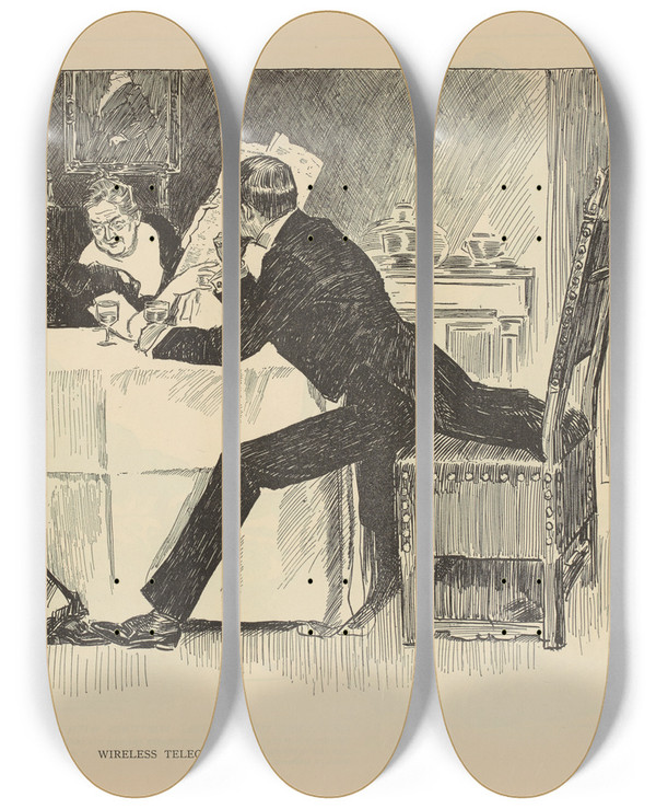 Triptych art skateboard deck of Charles Dana Gibson Wireless Telegraphy_2 by Charles Dana Gibson (1867-1944)