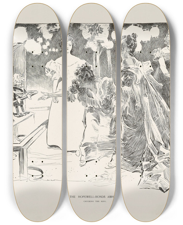 Triptych art skateboard deck of Charles Dana Gibson The Hopewellbonds Abroad_1 by Charles Dana Gibson (1867-1944)