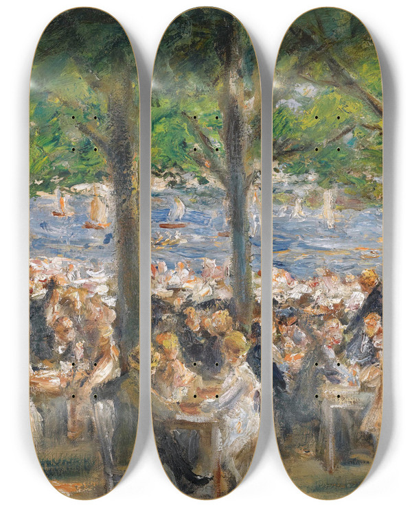 Triptych art skateboard deck of Max Liebermann Gartenlokal An Der Havel Unter Bumen Beer Garden Near The Havel Under Trees by Max Liebermann (1847-1935)