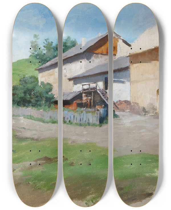 Triptych art skateboard deck of Julius Von Blaas Bauerngehft by Julius Von Blaas (1845-1923)