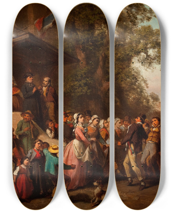 Triptych art skateboard deck of Ferdinand Marhn The Reception by Ferdinand Marohn (1839-1865)