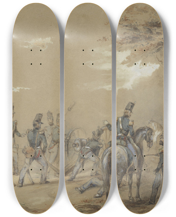Triptych art skateboard deck of Charles Rochussen Infanterie In Gevecht by Charles Rochussen (1814-1894)
