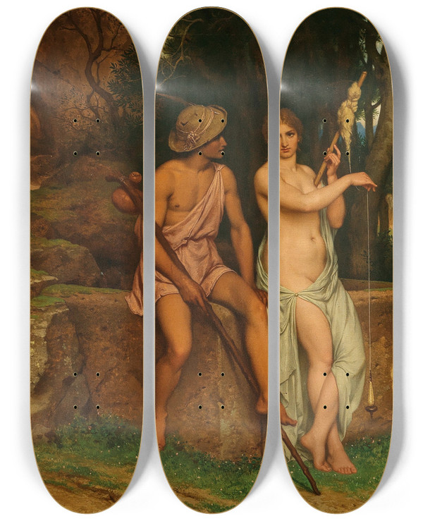 Triptych art skateboard deck of Hermann Julius Schlssner An Arcadian Landscape by Hermann Julius Schlossner (1832-1894)