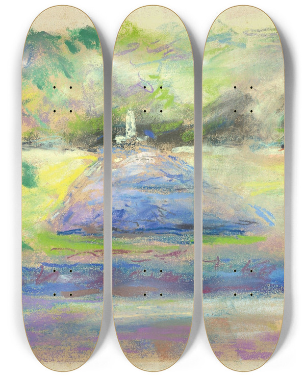 Triptych art skateboard deck of Max Liebermann Die Blumenterrasse In Wannsee Mit Blick Auf Den Fischotterbrunnen by Max Liebermann (1847-1935)