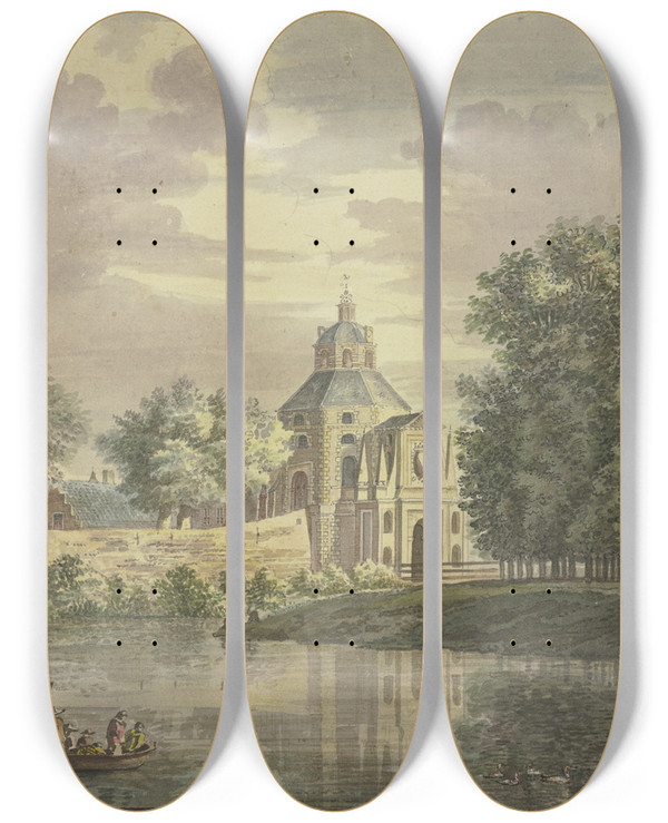 Triptych art skateboard deck of Jacob Van Liender Tor Zu Utrecht Mit Einem Teil Der Promenade by Jacob Van Liender (1696-1759)