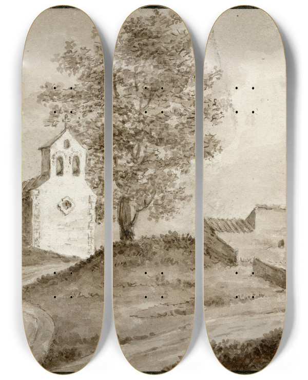 Triptych art skateboard deck of Otto Howen Rune Van Een Kerk In La Manche_1 by Otto Howen (1774-1848)